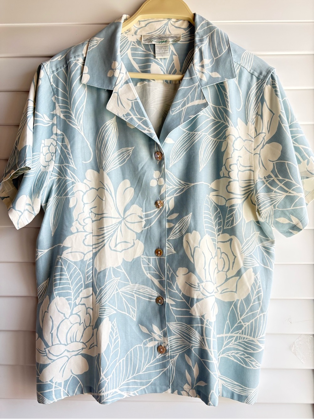 Pineapple Moon Silk Light Blue Floral Button-Down Shirt - Women's